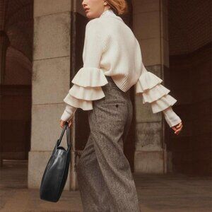 Club Monaco ASAL‎ 100% Merino Wool Tiered Ruffle Sleeves Pullover Sweater Sz M